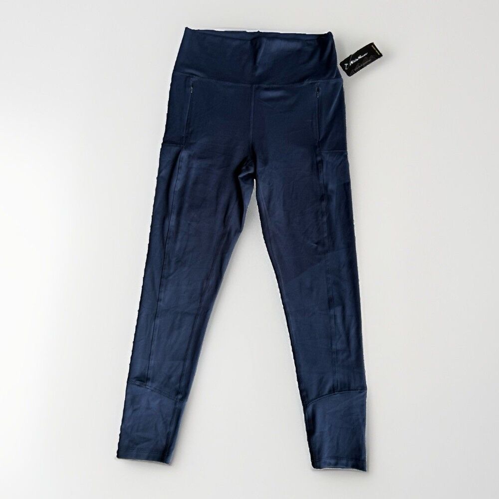Eddie Bauer Prairie Leggings Womens XL Navy Blue 27" Zip Pockets High Rise NWT